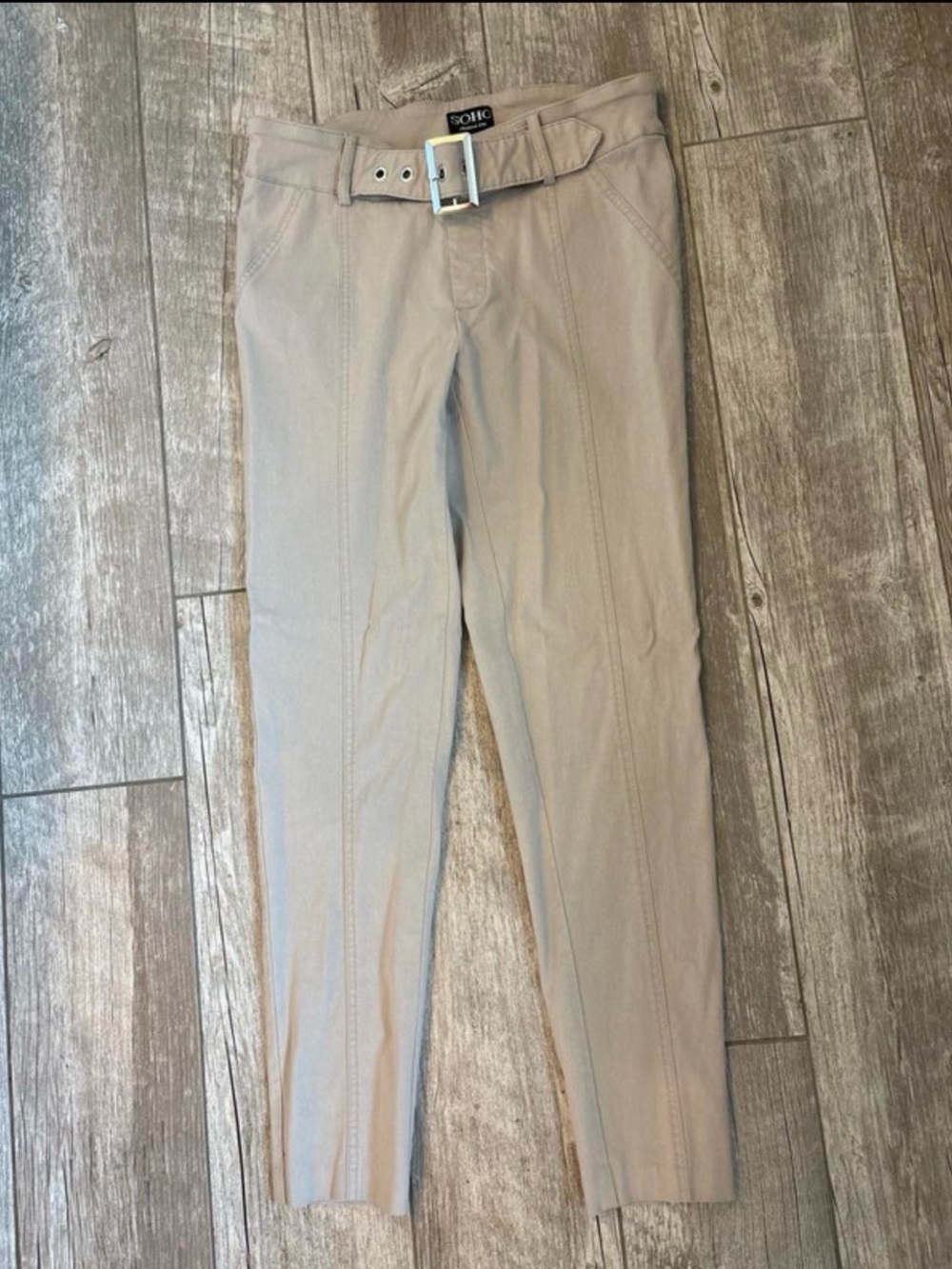 Soho Light Beige Women's Belted Chinos